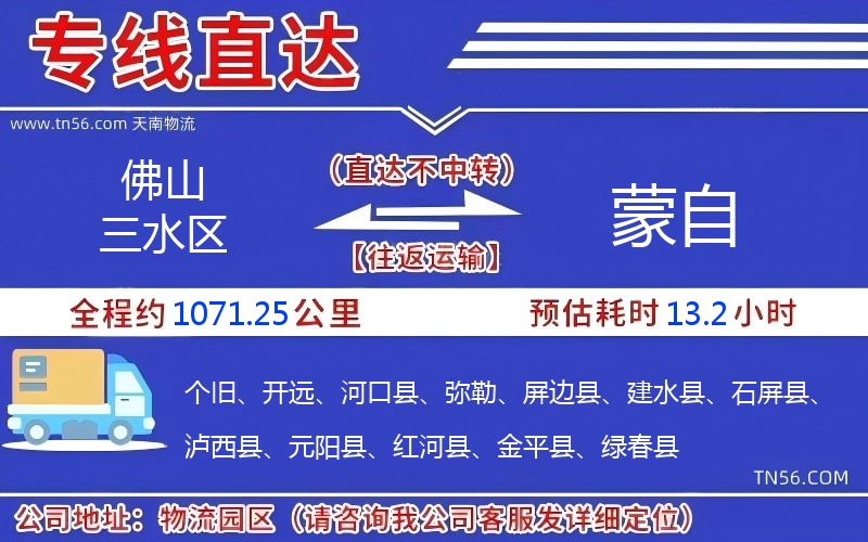 佛山三水区到蒙自物流公司